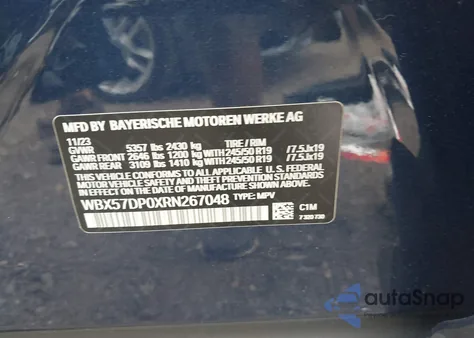 2024 BMW X3 xDrive30I из США, поврежденный, VIN WBX57DP0XRN267048